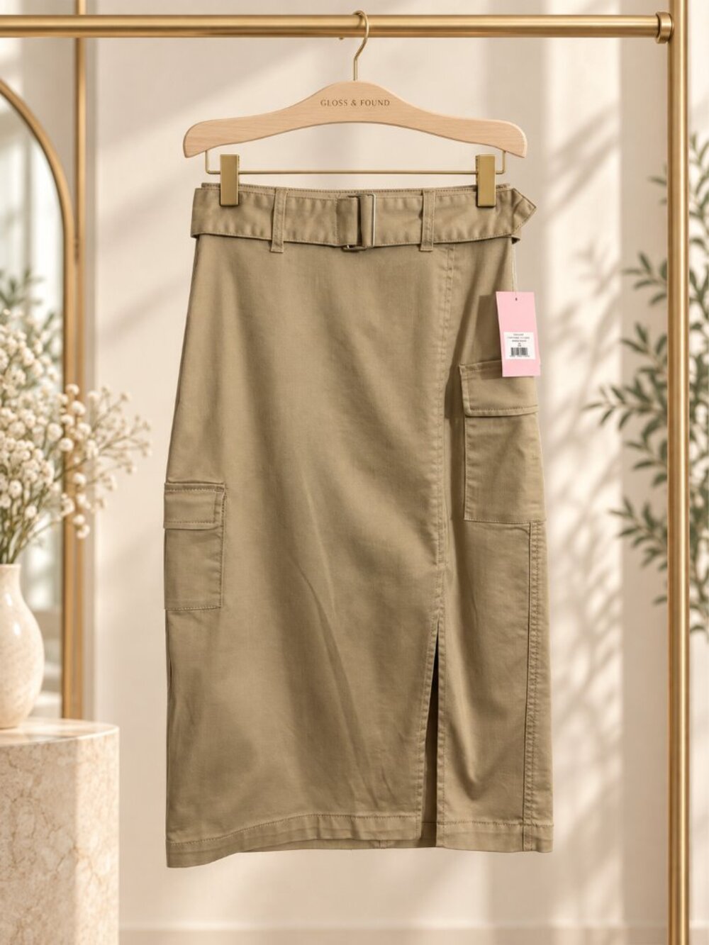 Juicy Couture Nomad Brown Cargo Midi Skirt Belt Size 26 NWT Y2K Utility